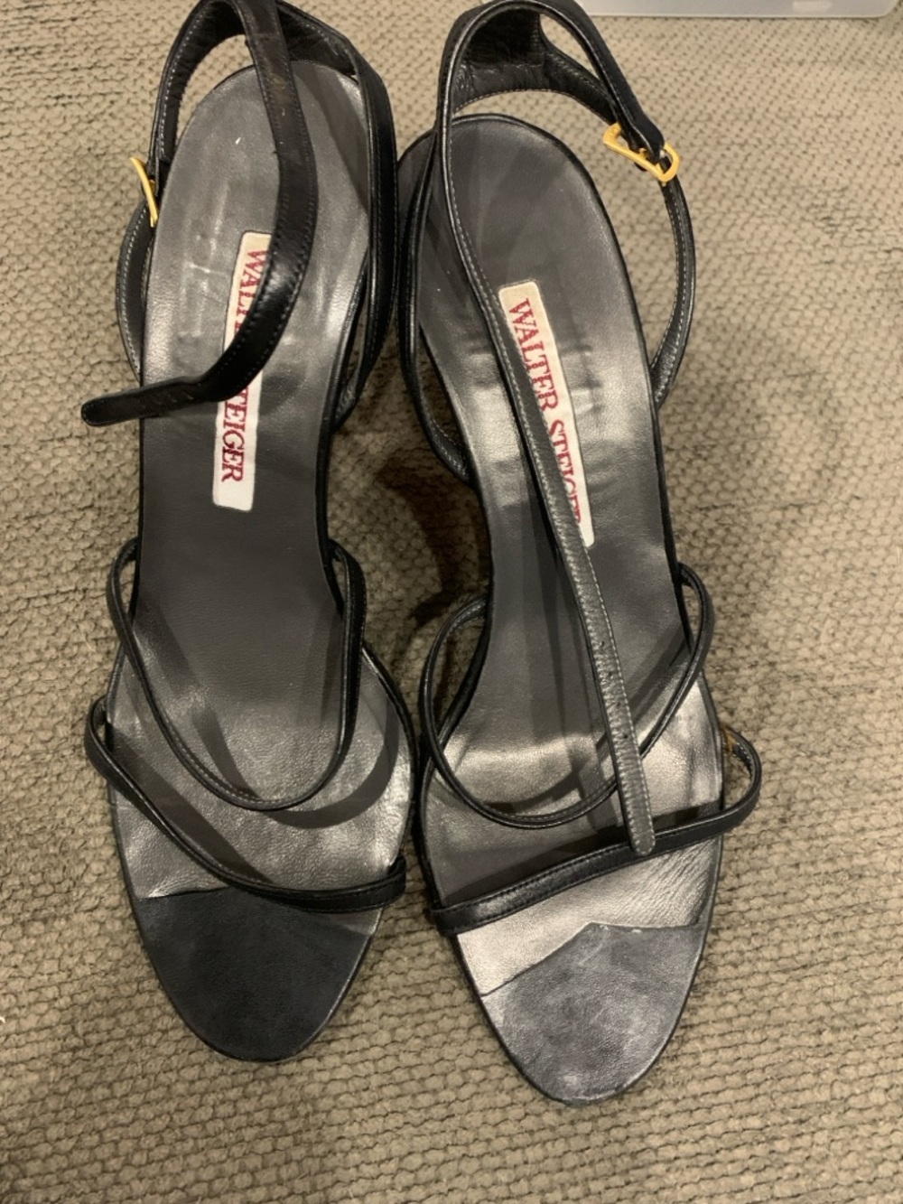 Walter Steiger Black Strappy Leather Slingback Sandals